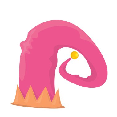vektör funky pembe soyulmuş karikatür Noel elf şapka izole beyaz arka plan üzerinde. vektör çocuklar renkli elf şapka simgesini veya etiket. Başlık sayfası veya poster için Noel dekoratif öğe