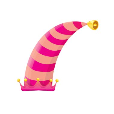 vektör funky pembe soyulmuş karikatür Noel elf şapka izole beyaz arka plan üzerinde. vektör çocuklar renkli elf şapka simgesini veya etiket. Başlık sayfası veya poster için Noel dekoratif öğe
