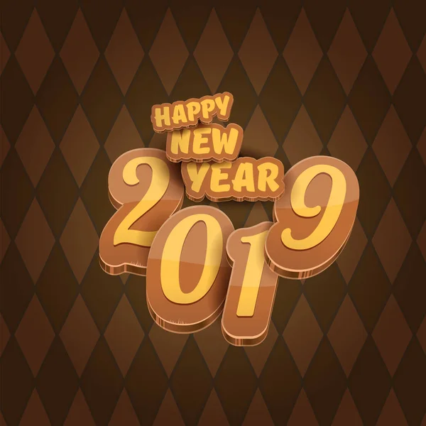 Šťastný nový rok 2019 kreativní design pozadí nebo pohlednici s barevnými čísly a text pozdravu. Šťastný nový rok popisek nebo ikonu izolovaných na tvídové kostkované kontrola vzorku textury pozadí — Stockový vektor