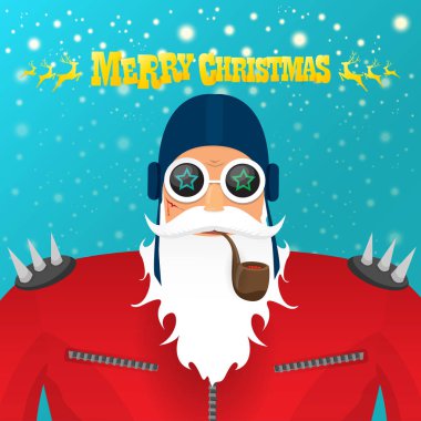 vektör rock n roll yasaktır boru, Noel Baba sakal ve funky Noel Baba şapkası ile kötü Noel Baba. Noel hipster poster parti veya tebrik kartı için. kötü santa vektör xmas afiş arka plan