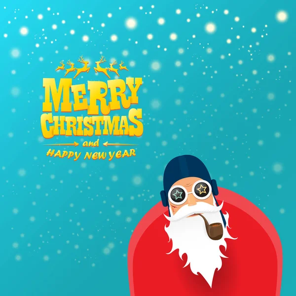 Vector rock n roll jultomten med röka pipa, santa skägg och funky santa hatt. Christmas hipster affisch för part eller gratulationskort. vektor bad santa xmas affischen bakgrund — Stock vektor