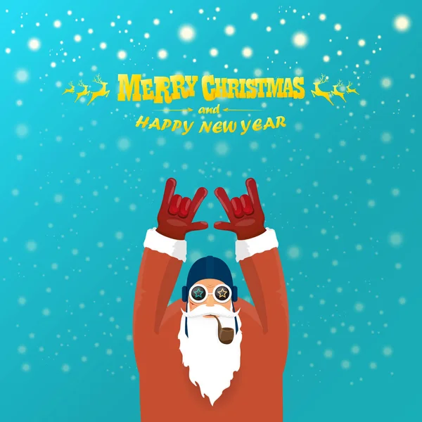 Vector rock n roll jultomten med röka pipa, santa skägg och funky santa hatt. Christmas hipster affisch för part eller gratulationskort. vektor bad santa xmas affischen bakgrund — Stock vektor