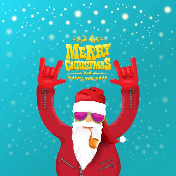 Διάνυσμα rock n ' roll Βασίλη με πίπας, γενειάδα santa και funky καπέλο santa. Χριστούγεννα αφίσα hipster για κόμμα ή Ευχετήρια κάρτα. διάνυσμα bad santa Χριστούγεννα αφίσα φόντο — Διανυσματικό Αρχείο