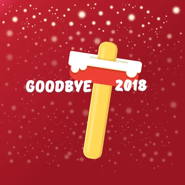 Vecteur adieu 2018 année drôle concept illustration avec crème glacée fondue isolé sur fond rouge avec des lumières et des étoiles. Fond ou affiche de fin d'année — Image vectorielle