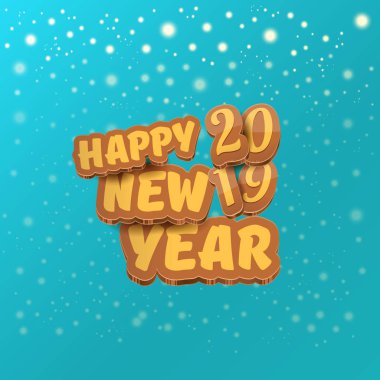 2019 mutlu yeni yıl yaratıcı tasarım arka plan veya renkli numaraları ve tebrik metin tebrik kartı. Mutlu yeni yıl etiket ya da yağan kar ve ışıklar ile azure arka plan üzerinde izole simge