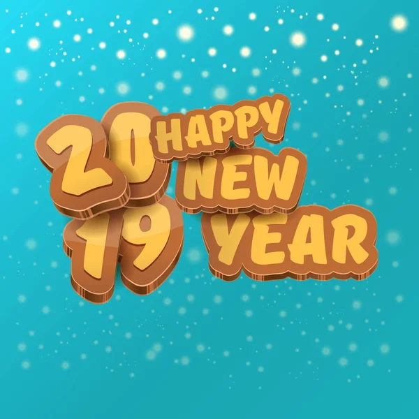 2019 boldog új évet kreatív design háttér vagy üdvözlés kártya-val színes számok és üdvözlő szöveget. Boldog új évet feliratának vagy ikonjának elszigetelt azúrkék háttérrel, esik a hó és a fények — Stock Vector