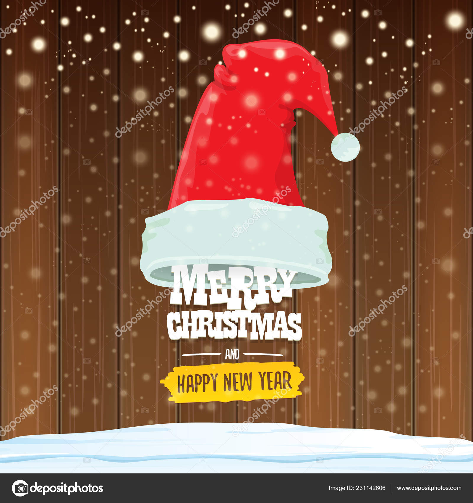 Chapeau De Pere Noel Vectoriel Rouge Avec Texte De Salutation Joyeux Noel Et Bonne Annee Sur