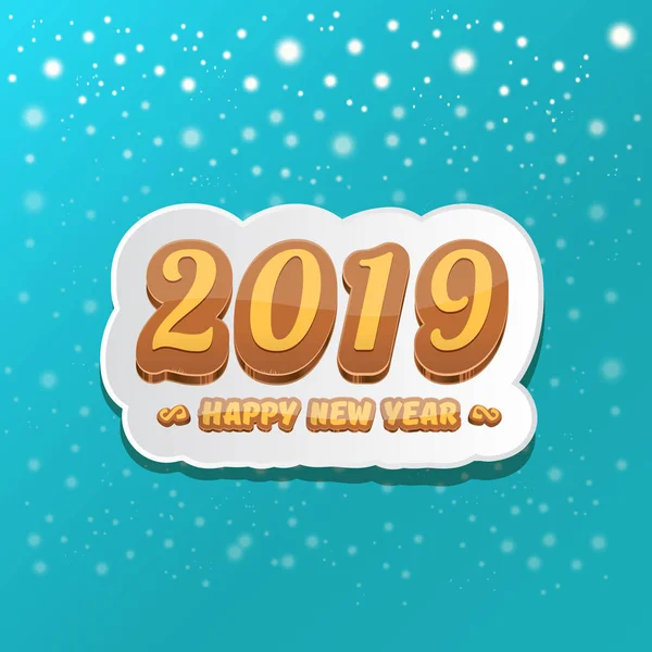 Šťastný nový rok 2019 design pozadí nebo pohlednici s barevnými čísly a text pozdravu. Šťastný nový rok popisek nebo ikonu izolované na azure pozadí s sněhové vločky — Stockový vektor