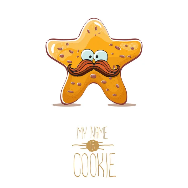 Vector grappige hand getekend stervorm cookie karakter geïsoleerd op een witte achtergrond. Mijn naam is cookie concept illustratie. Funky heerlijk eten teken of bakkerij label mascotte — Stockvector