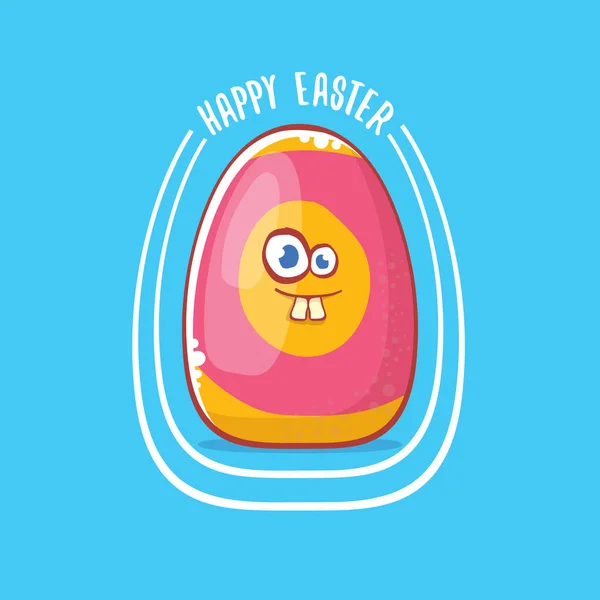 Feliz tarjeta de felicitación de caricatura de Pascua con lindo personaje de huevo de dibujos animados aislado sobre fondo azul. Vector Feliz Pascua concepto creativo ilustración — Archivo Imágenes Vectoriales