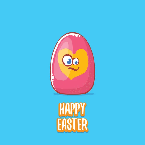 Поздравительная открытка с милым персонажем мультфильма яйцо на синем фоне. Вектор Счастливой Пасхи — стоковый вектор