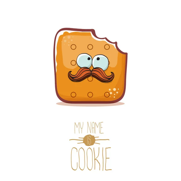 Vector grappige cookie karakter geïsoleerd op een witte achtergrond. Mijn naam is cookie concept illustratie. funky voedsel teken of bakkerij label mascotte — Stockvector