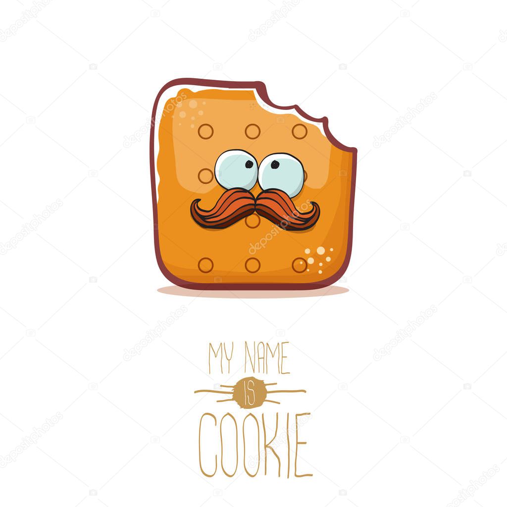 Vector funny hand drawn cookie character isolated on white background. My name is cookie concept illustration. funky food character or bakery label mascot
