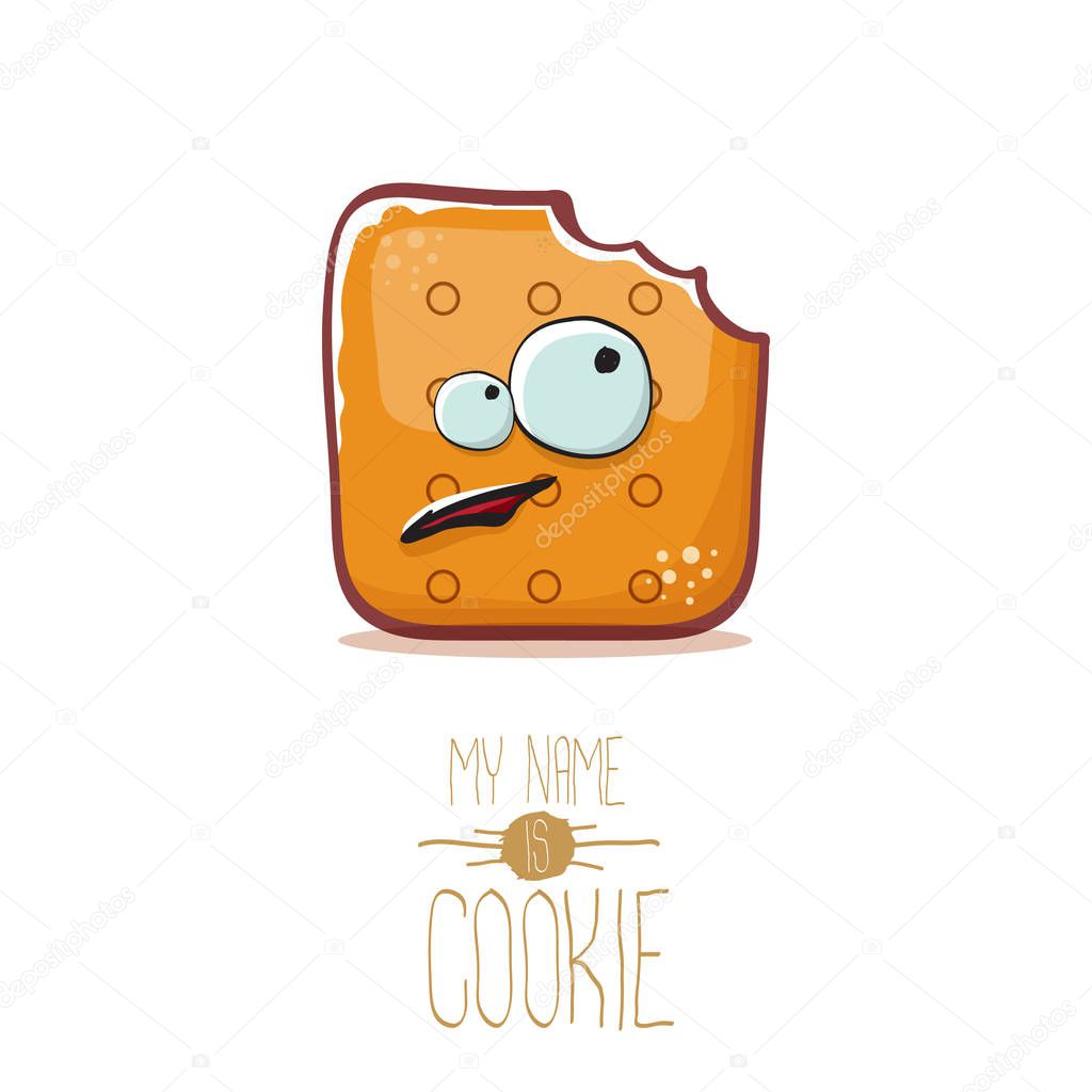Vector funny hand drawn cookie character isolated on white background. My name is cookie concept illustration. funky food character or bakery label mascot
