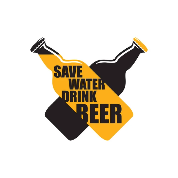 Пивную воду пьют, рисунок плаката соблазняет силуэтом пивной бутылки. Ремесленный логотип пива или этикетка для пивоварни — стоковый вектор
