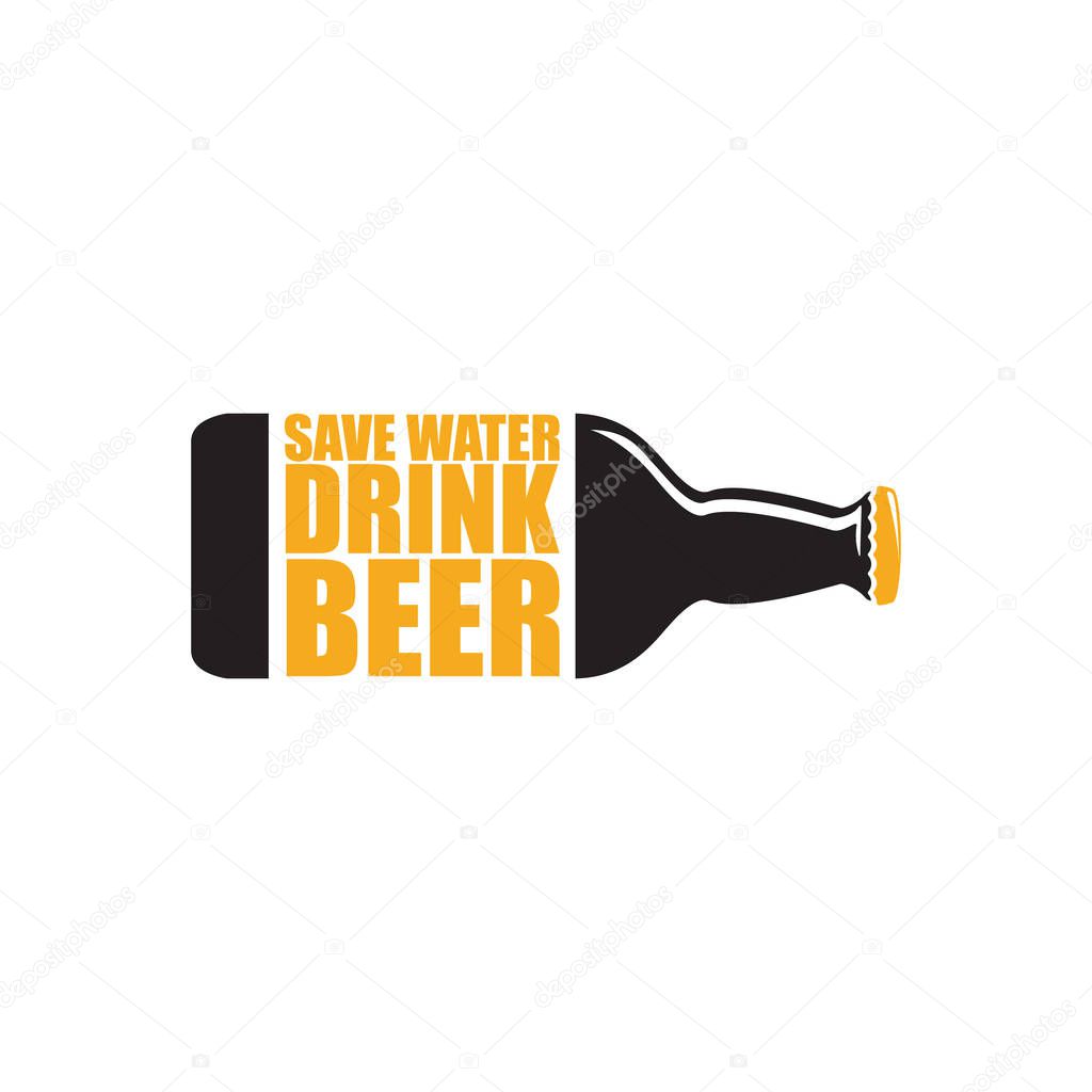 Save water drink beer vector poster design template with beer bottle silhouette. Craft beer logo or label for brewery