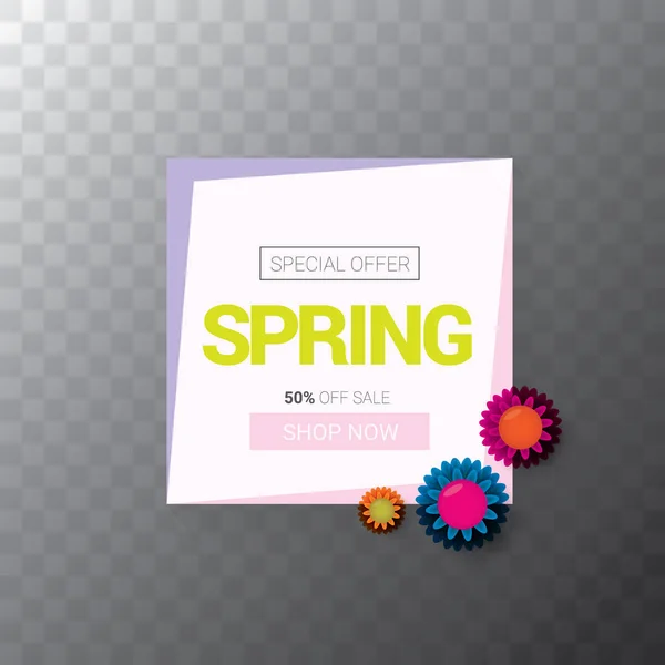 Vector spring sale web banner isolated on transparent background. Abstract spring sale pink label or background with beautiful flowers and text — Stock Vector