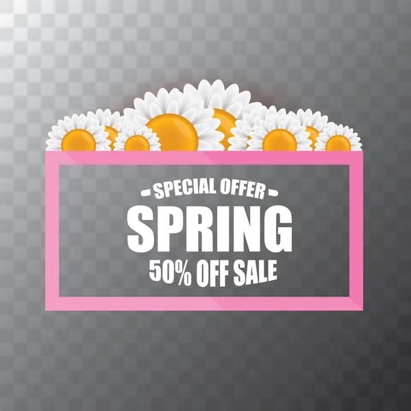 Vector spring sale web banner isolated on transparent background. Abstract spring sale pink label or background with beautiful flowers and text — Stock Vector