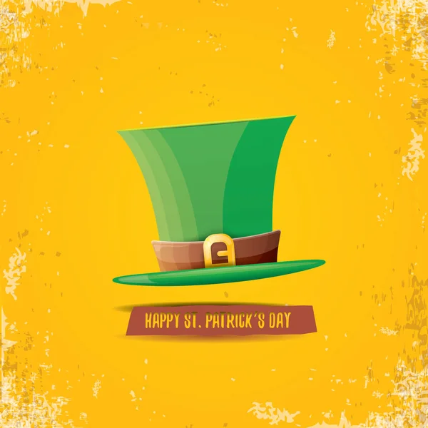 Vecteur saint patricks étiquette de jour avec chapeau vert et ruban avec texte isolé sur fond orange grunge. saint patricks affiche de jour ou modèle de conception de bannière — Image vectorielle