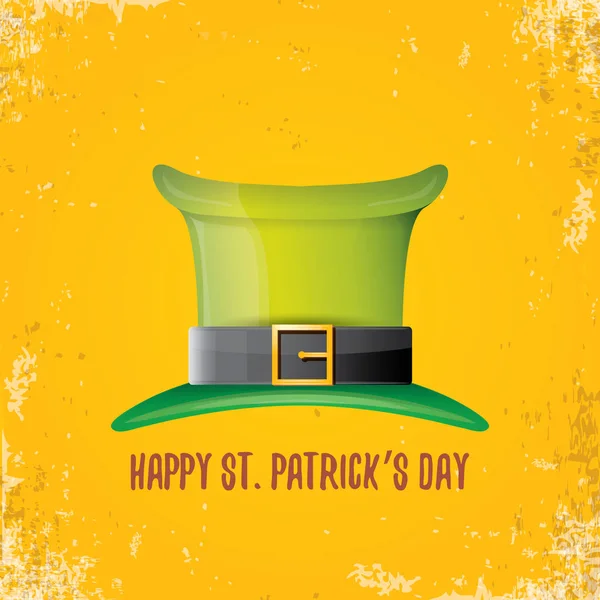 Vecteur saint patricks étiquette de jour avec chapeau vert et ruban avec texte isolé sur fond orange grunge. saint patricks affiche de jour ou modèle de conception de bannière — Image vectorielle