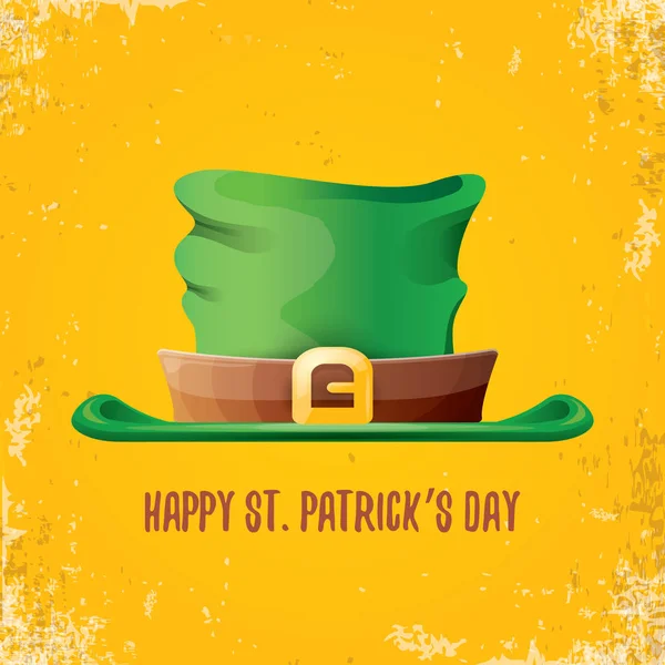 Vecteur saint patricks étiquette de jour avec chapeau vert et ruban avec texte isolé sur fond orange grunge. saint patricks affiche de jour ou modèle de conception de bannière — Image vectorielle