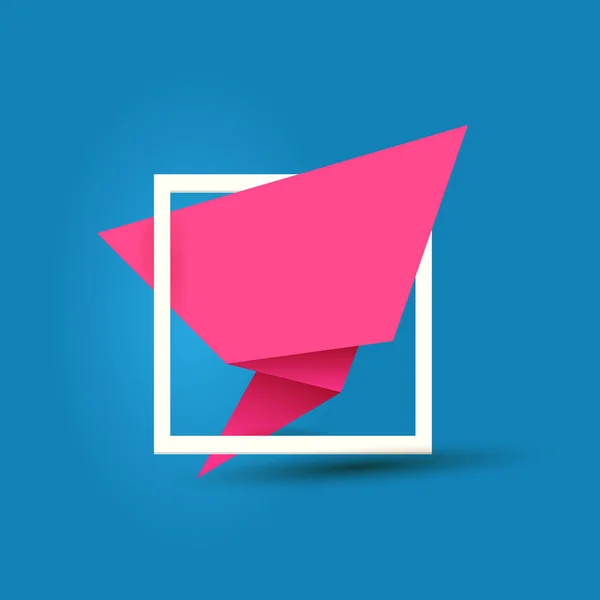 Bolha de discurso origami rosa ou banner isolado no fundo azul. Banner de fita, rolagem, etiqueta de preço, adesivo, crachá, cartaz. Modelo de design de capa de vetor — Vetor de Stock