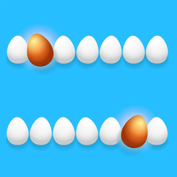 Frohe Ostergrußkarte mit bunten goldenen Eiern und weißen Eiern isoliert auf blauem Hintergrund. Vektor glücklich Ostern kreatives Konzept Illustration — Stockvektor