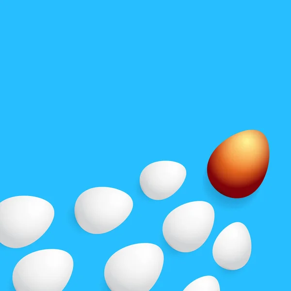 Tarjeta de felicitación feliz Pascua con huevos dorados coloridos y huevos blancos aislados sobre fondo azul. Vector Feliz Pascua concepto creativo ilustración — Archivo Imágenes Vectoriales