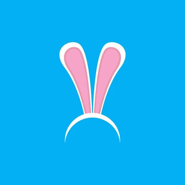 Blanco pascua conejito funky máscara con orejas de conejo aislado sobre fondo azul. vector Niños máscara fiesta de Pascua — Vector de stock