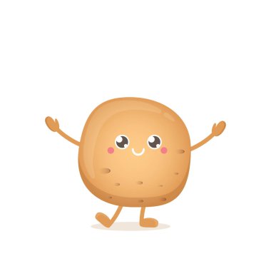 vektör komik karikatür küçük patates beyaz arka plan üzerinde izole gülümseyen şirin. sebze funky karakter