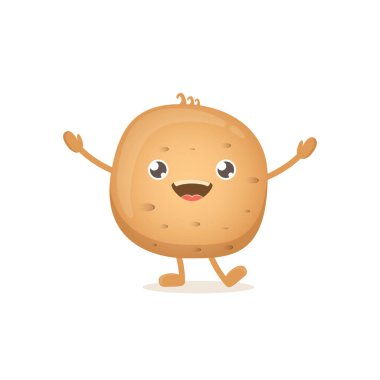 vektör komik karikatür küçük patates beyaz arka plan üzerinde izole gülümseyen şirin. sebze funky karakter