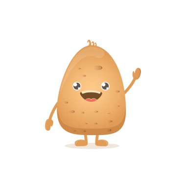 vektör komik karikatür küçük patates beyaz arka plan üzerinde izole gülümseyen şirin. sebze funky karakter