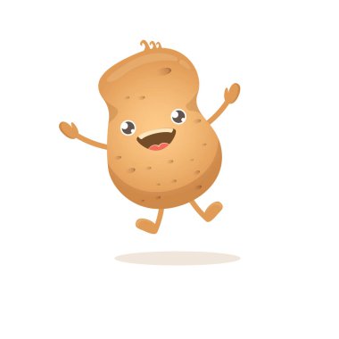 vektör komik karikatür küçük patates beyaz arka plan üzerinde izole gülümseyen şirin. sebze funky karakter