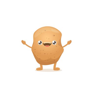 vektör komik karikatür küçük patates beyaz arka plan üzerinde izole gülümseyen şirin. sebze funky karakter