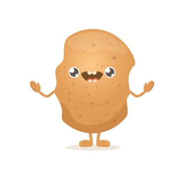 vektör komik karikatür küçük patates beyaz arka plan üzerinde izole gülümseyen şirin. sebze funky karakter