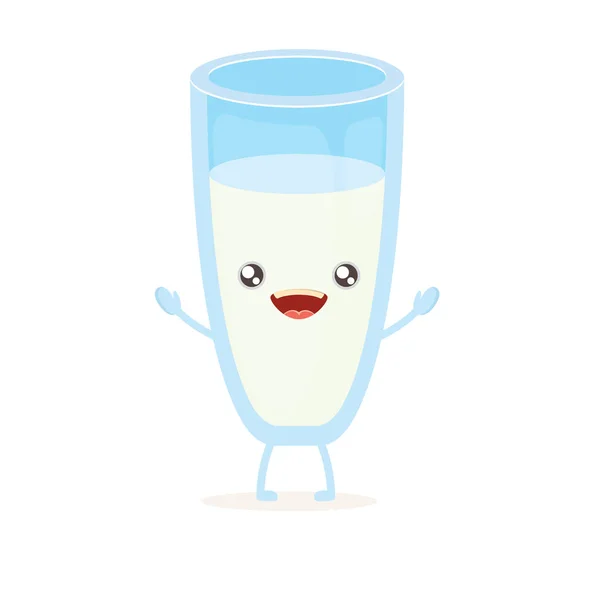 Vicces rajzfilm aranyos, mosolygós tej üveg karakter elszigetelt fehér background. Gyerekek élelmiszer lapos funky karakter — Stock Vector