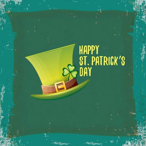 Vecteur saint patricks étiquette de jour avec chapeau vert et ruban avec texte isolé sur fond vert grunge. saint patricks affiche de jour ou modèle de conception de bannière — Image vectorielle