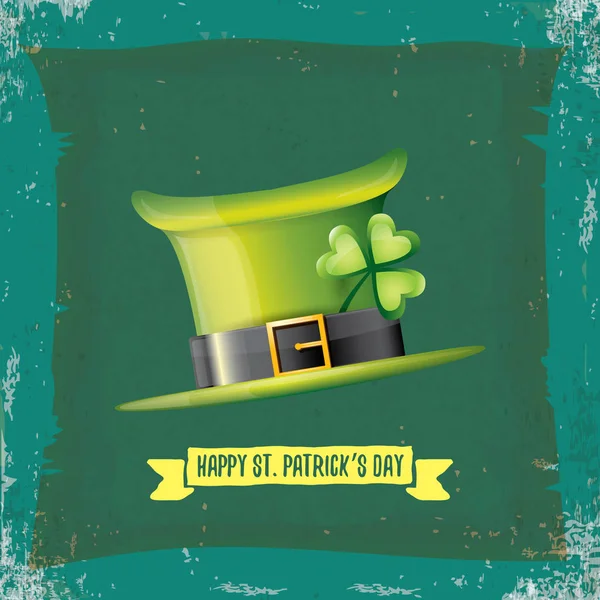 Vecteur saint patricks étiquette de jour avec chapeau vert et ruban avec texte isolé sur fond vert grunge. saint patricks affiche de jour ou modèle de conception de bannière — Image vectorielle