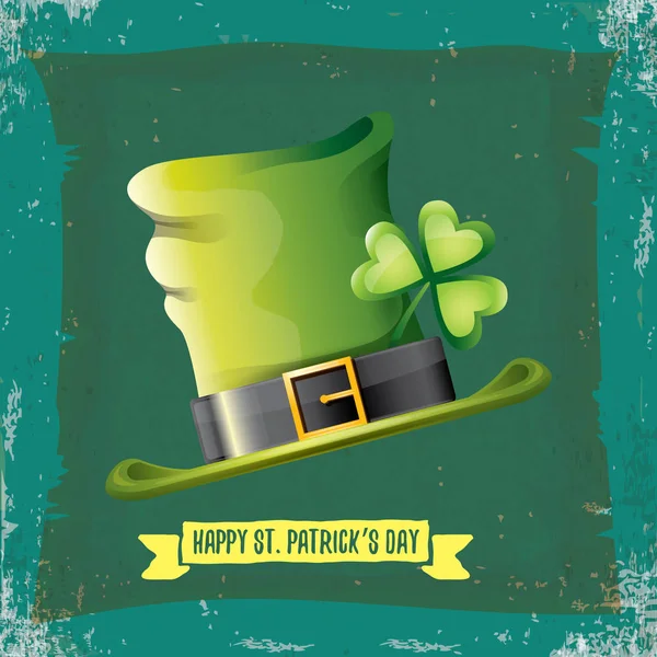 Vecteur saint patricks étiquette de jour avec chapeau vert et ruban avec texte isolé sur fond vert grunge. saint patricks affiche de jour ou modèle de conception de bannière — Image vectorielle