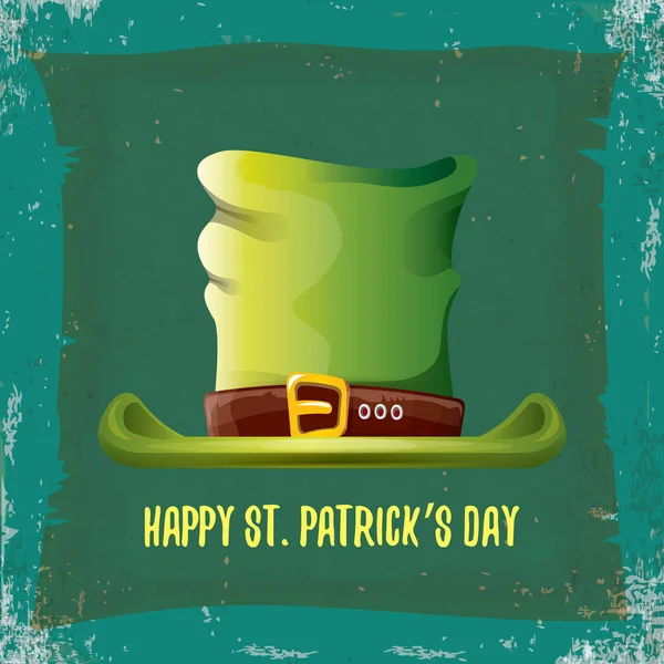 Vektoros Szent patricks nap címkéjén zöld kalapban és elszigetelt grunge zöld háttér szöveg szalag. Szent patricks nap plakátot vagy transzparenst tervezősablon — Stock Vector