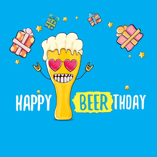 Gelukkig Beerthday vector wenskaart of afdrukken. Gelukkige verjaardag partij viering poster met funky bier karakter en geschenken — Stockvector