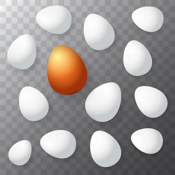 Tarjeta de felicitación feliz Pascua con huevos dorados coloridos y huevos blancos aislados sobre fondo transparente. Vector Feliz Pascua concepto creativo ilustración — Archivo Imágenes Vectoriales