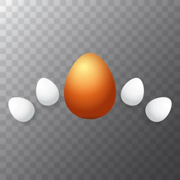 Поздравительная поздравительная открытка с красочным золотым яйцом и белыми яйцами на прозрачном фоне. Вектор Счастливой Пасхи — стоковый вектор