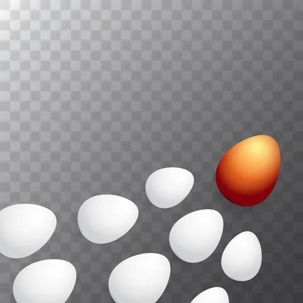 Gelukkig Pasen wenskaart met kleurrijke gouden ei en witte eieren geïsoleerd op transparante achtergrond. Vrolijk Pasen creatief concept vectorillustratie — Stockvector
