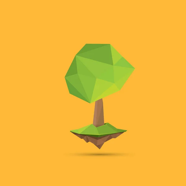Árbol de verano verde de estilo poli bajo aislado sobre fondo naranja. Elemento de diseño de árbol verde abstracto para juegos y pancartas — Vector de stock