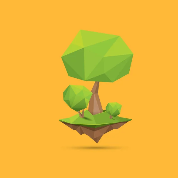 Letní zelené nízké poly styl strom izolované na oranžové pozadí. Prvek návrhu abstraktní Zelený strom pro hry a nápisy — Stockový vektor