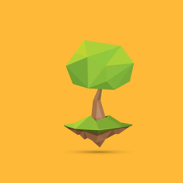 Summer green low poly style tree isolated on orange background. Абстрактный зеленый элемент дизайна деревьев для игр и развлечений — стоковый вектор