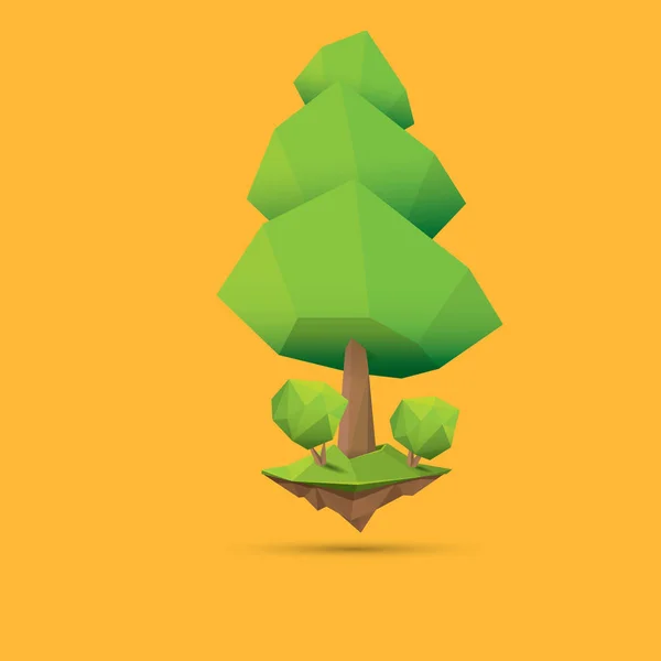 夏天绿色低多式树查出在橙色背景。抽象绿色树设计元素的游戏和横幅 — 图库矢量图片