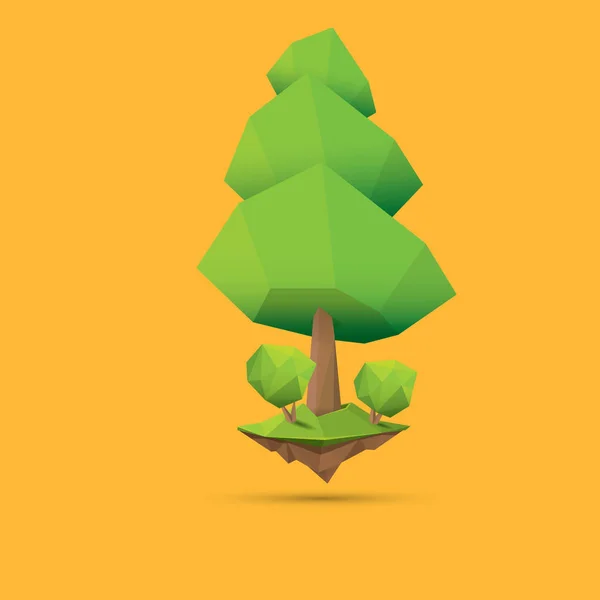 Sommer grün Low Poly Stil Baum isoliert auf orangefarbenem Hintergrund. abstraktes grünes Baumgestaltungselement für Spiele und Banner — Stockvektor