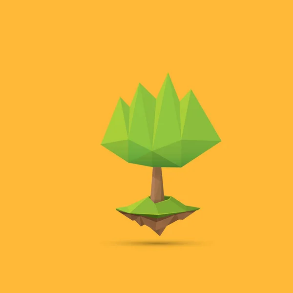 Summer green low poly style tree isolated on orange background. Abstract Green tree design element for games and banners — Stock Vector